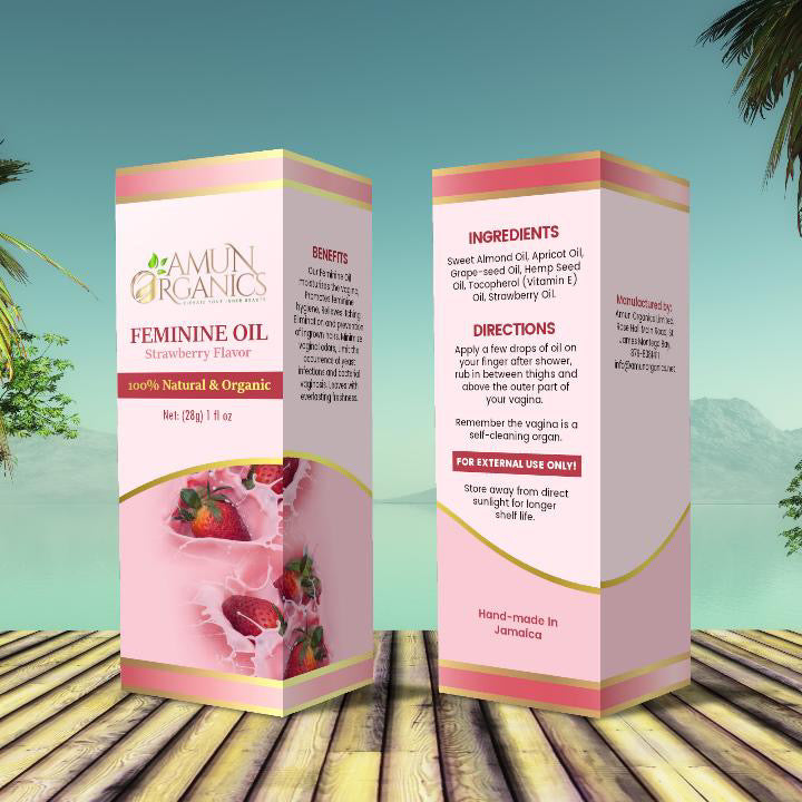 1oz Organic Feminine Oil - Natural Intimate Care with Strawberry Essence / Amun Organics