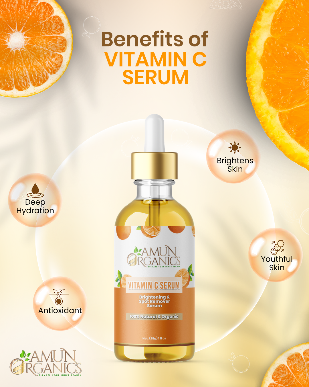 1oz Vitamin C Face Serum - Brighten Dark Spots & Boost Collagen | Amun Organics