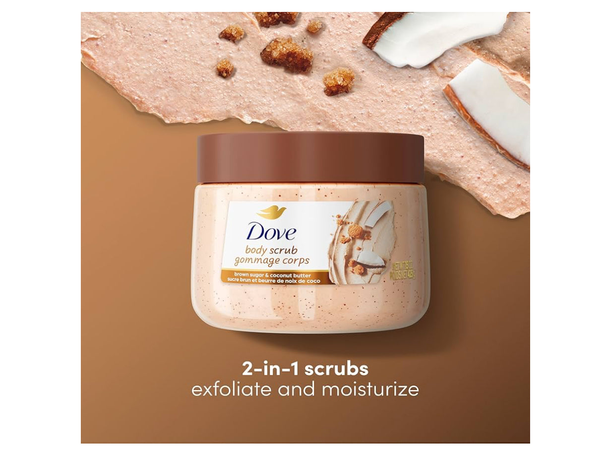 Dove  2-in-1 body scrub jar with brown lid